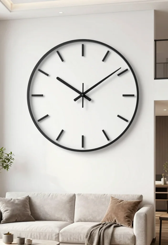 18 Two Story Living Room Wall Decor Ideas for Grand Scale Impact 13 18 Two Story Living Room Wall Decor Ideas for Grand Scale Impact - 12. Minimalist Clock Features 1