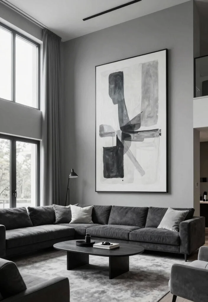 18 Two Story Living Room Wall Decor Ideas for Grand Scale Impact 14 18 Two Story Living Room Wall Decor Ideas for Grand Scale Impact - 13. The Power of Monochrome 1