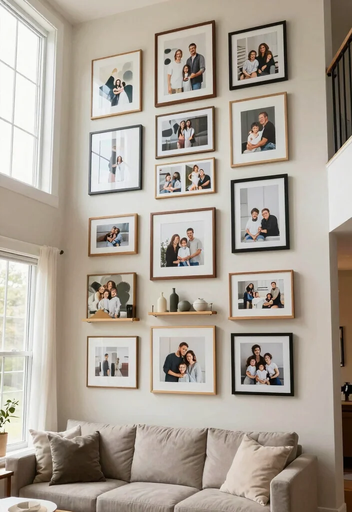 18 Two Story Living Room Wall Decor Ideas for Grand Scale Impact 5 18 Two Story Living Room Wall Decor Ideas for Grand Scale Impact - 4. Gallery Walls with Personal Touch 1