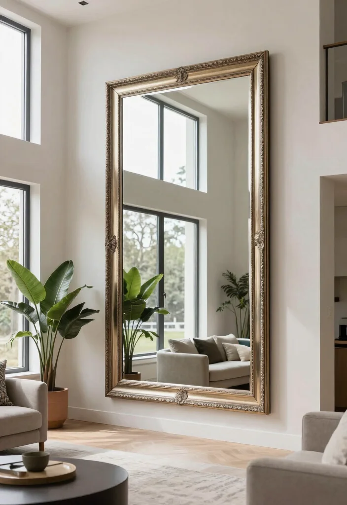 18 Two Story Living Room Wall Decor Ideas for Grand Scale Impact 6 18 Two Story Living Room Wall Decor Ideas for Grand Scale Impact - 5. Large Wall Mirrors 1