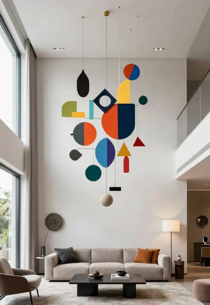 18 Two Story Living Room Wall Decor Ideas for Grand Scale Impact 7 18 Two Story Living Room Wall Decor Ideas for Grand Scale Impact - 6. Suspended Art Installations 1