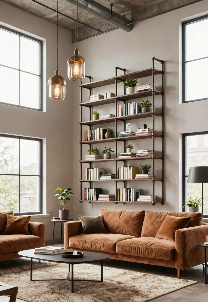 18 Two Story Living Room Wall Decor Ideas for Grand Scale Impact 8 18 Two Story Living Room Wall Decor Ideas for Grand Scale Impact - 7. Industrial Pipe Decor 1