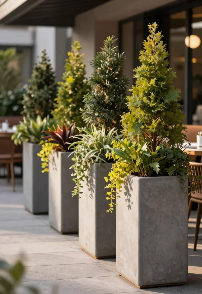 12 Concrete Planter Boxes That Don't Crack in Winter Freeze 6 12 Concrete Planter Boxes That Don't Crack in Winter Freeze - 5. Tall and Narrow Concrete Planters 1