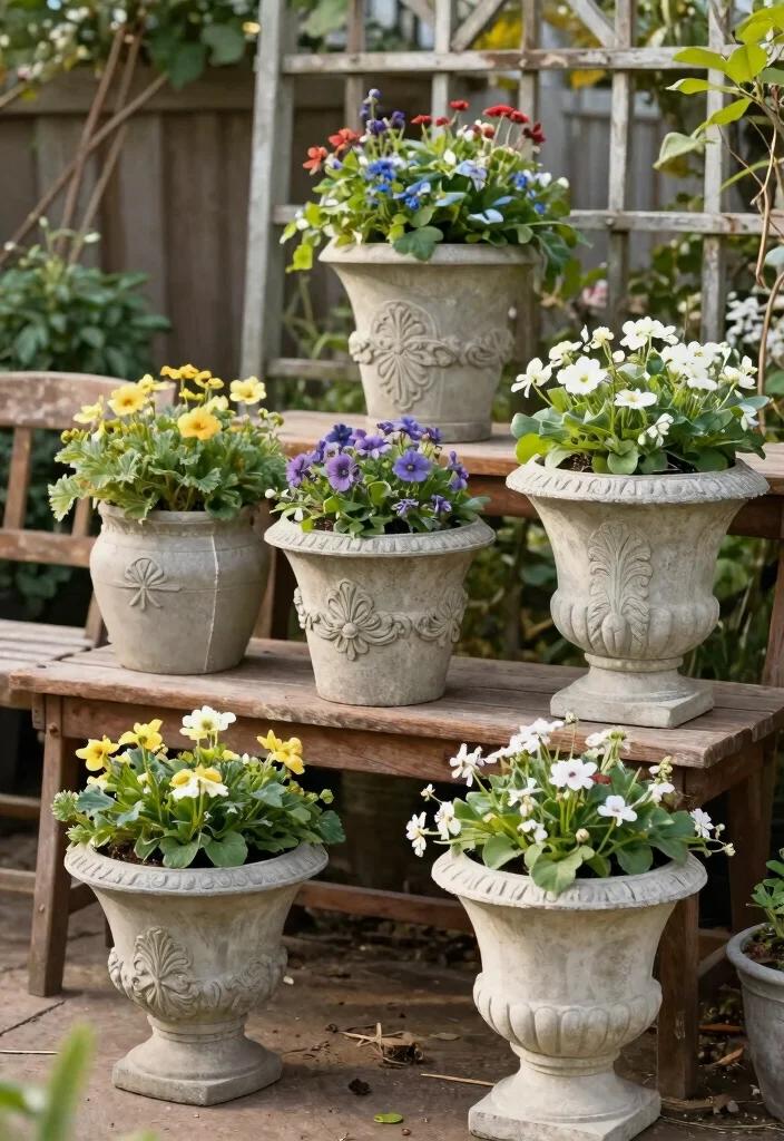 12 Concrete Planter Boxes That Don't Crack in Winter Freeze 7 12 Concrete Planter Boxes That Don't Crack in Winter Freeze - 6. Vintage-Style Concrete Planters 1