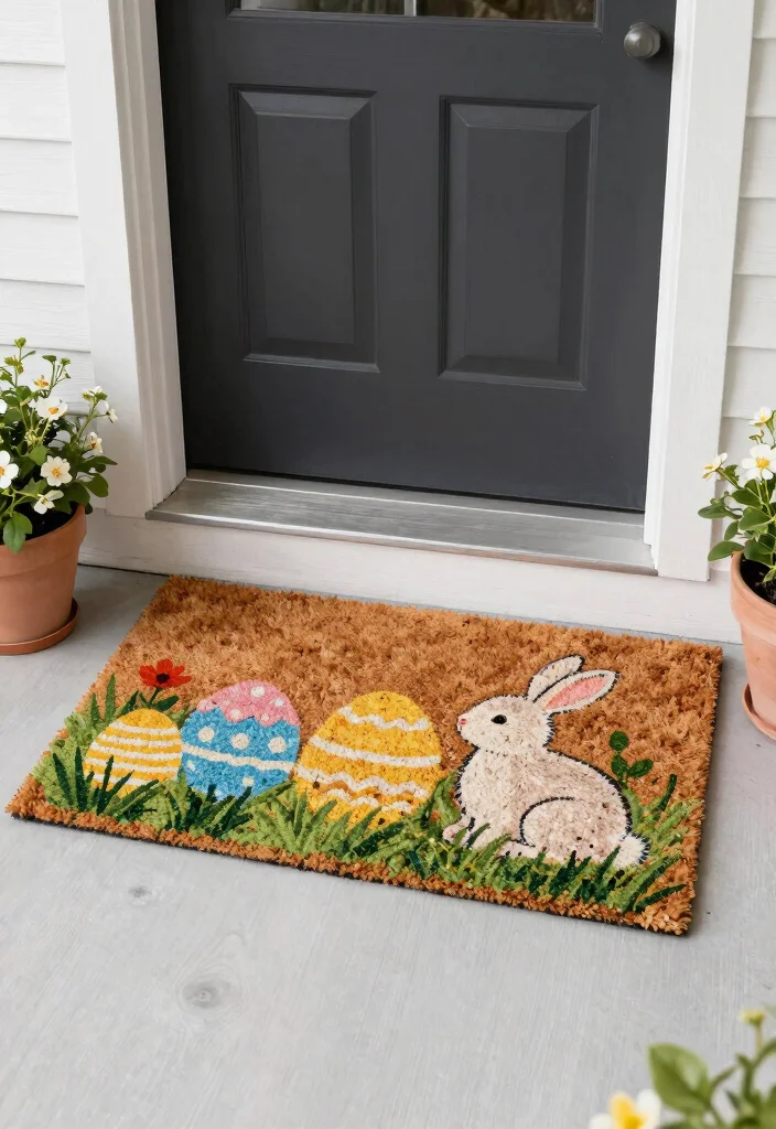 12 Easter Porch Decor Ideas That Survive Wind and Rain 11 12 Easter Porch Decor Ideas That Survive Wind and Rain - 10. Seasonal Door Mats 1