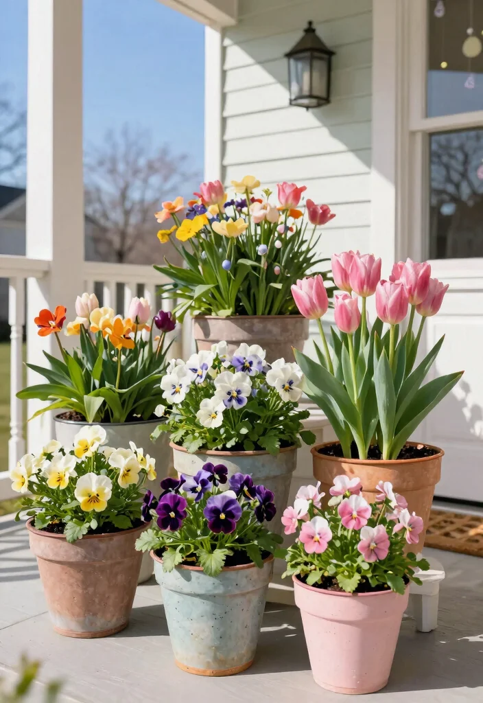 12 Easter Porch Decor Ideas That Survive Wind and Rain 5 12 Easter Porch Decor Ideas That Survive Wind and Rain - 4. Potted Flower Arrangements 1