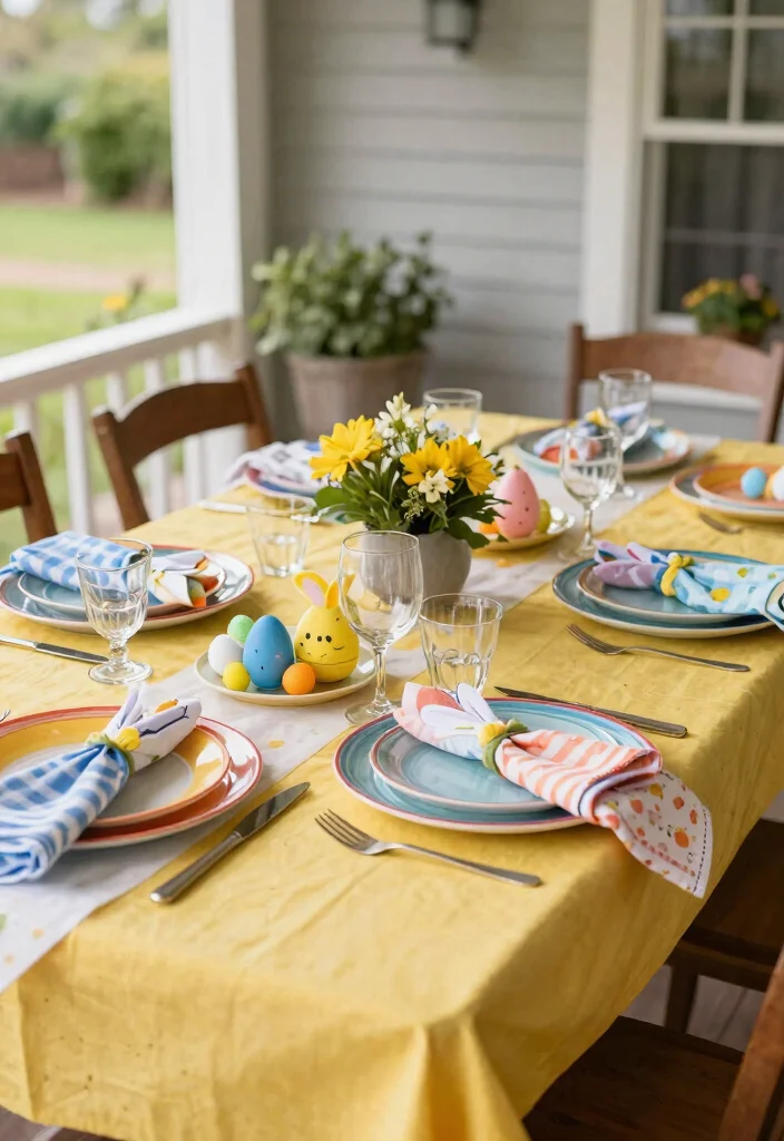 12 Easter Porch Decor Ideas That Survive Wind and Rain 9 12 Easter Porch Decor Ideas That Survive Wind and Rain - 8. Colorful Table Settings 1