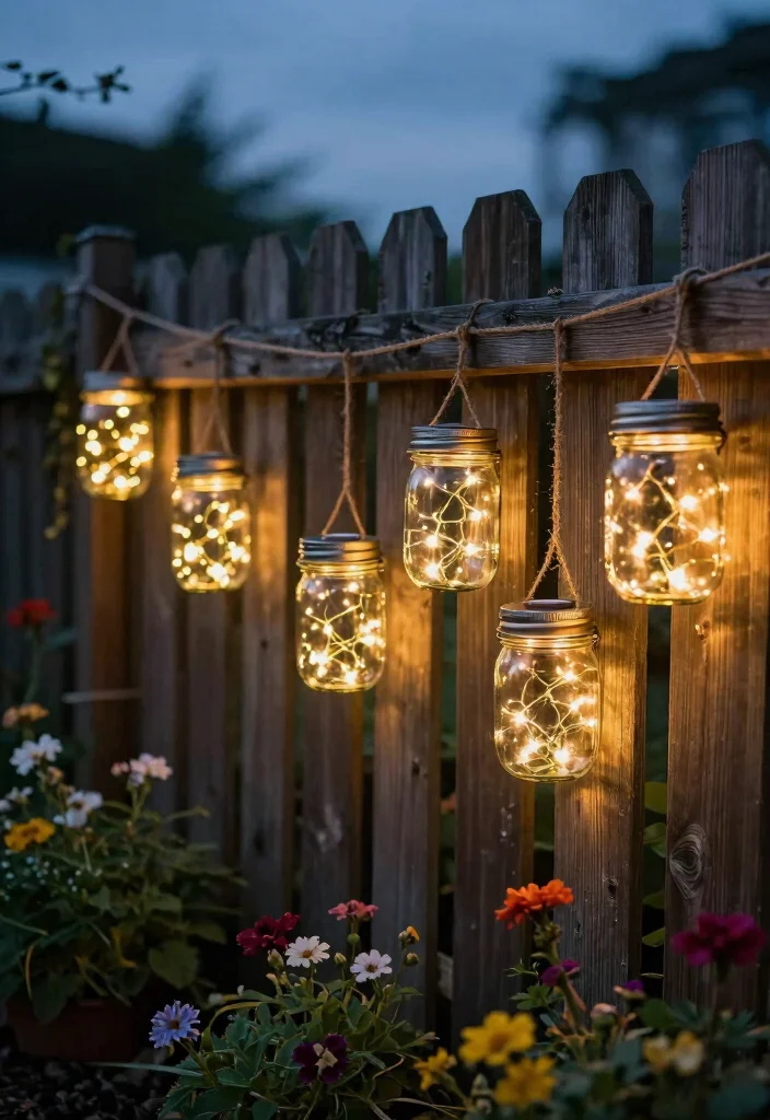 12 Fence Lighting Ideas That Install Without Drilling or Wiring 4 12 Fence Lighting Ideas That Install Without Drilling or Wiring - 3. Vintage Mason Jar Lights 1