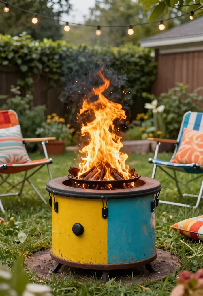 12 Rustic Backyard Fire Pit Ideas That Look High-End on a Budget 10 12 Rustic Backyard Fire Pit Ideas That Look High-End on a Budget - 9. Vintage Drum Fire Pit 1