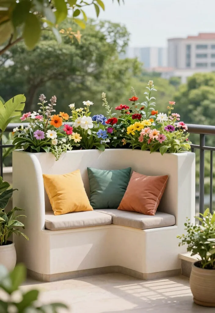 14 Balcony Furniture Ideas for Small Spaces That Fold or Stack 15 14 Balcony Furniture Ideas for Small Spaces That Fold or Stack - 14. Stylish Planter Boxes with Seating 1
