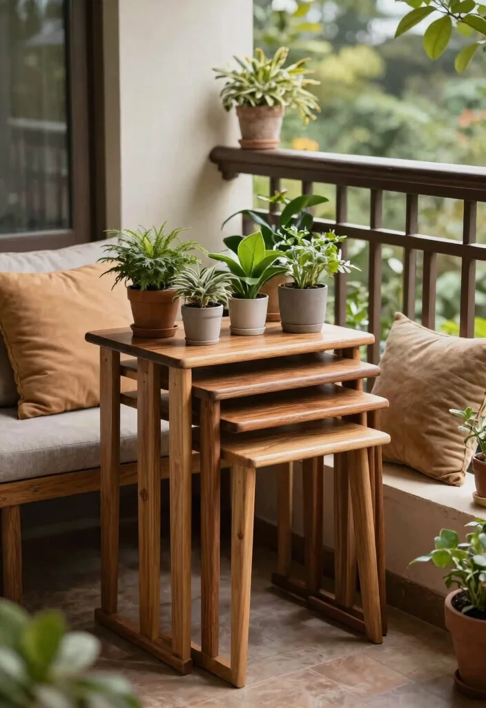 14 Balcony Furniture Ideas for Small Spaces That Fold or Stack 6 14 Balcony Furniture Ideas for Small Spaces That Fold or Stack - 5. Nesting Tables for Flexible Use 1