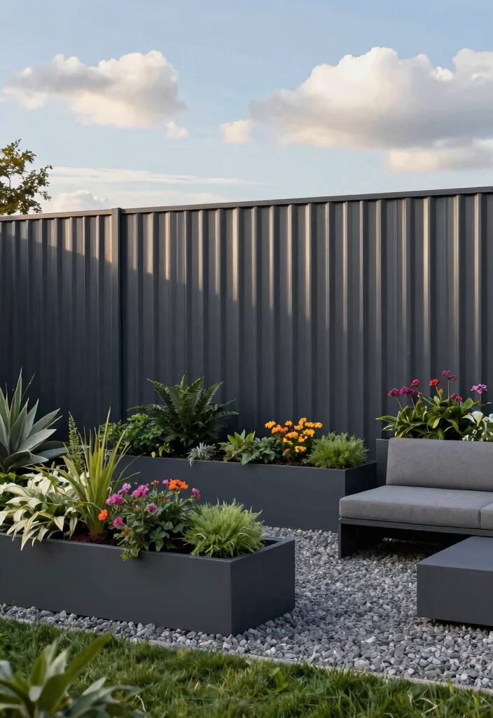 14 Corrugated Metal Fence Ideas That Block Noise and Nosy Neighbors 2 14 Corrugated Metal Fence Ideas That Block Noise and Nosy Neighbors - 1. Minimalist Modern Elegance 1