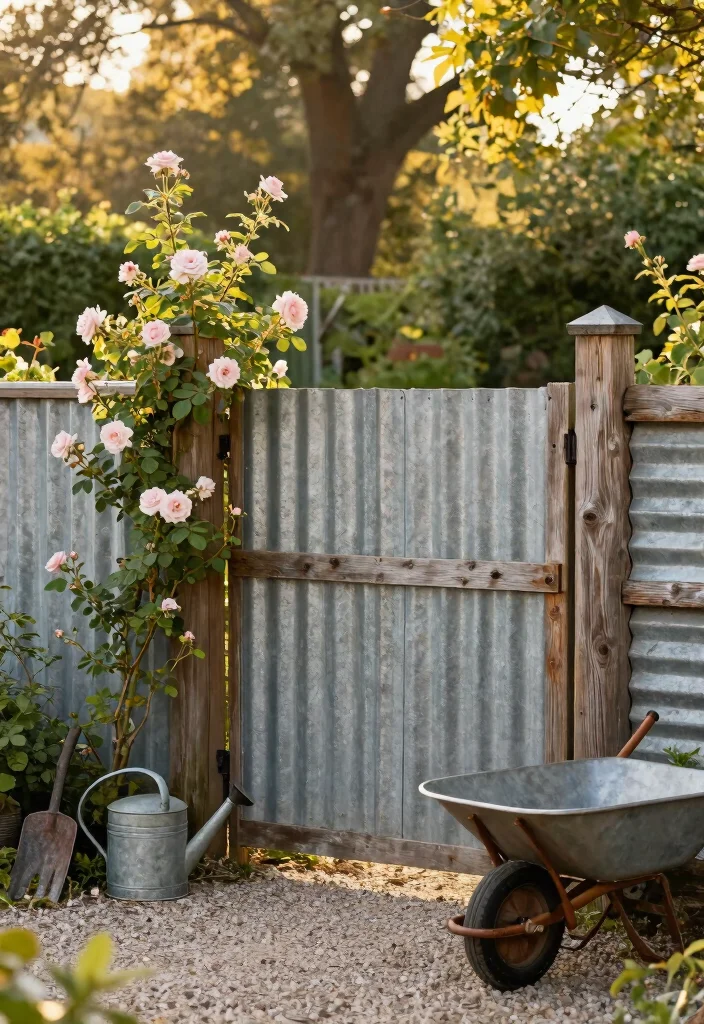 14 Corrugated Metal Fence Ideas That Block Noise and Nosy Neighbors 3 14 Corrugated Metal Fence Ideas That Block Noise and Nosy Neighbors - 2. Rustic Farmhouse Vibes 1