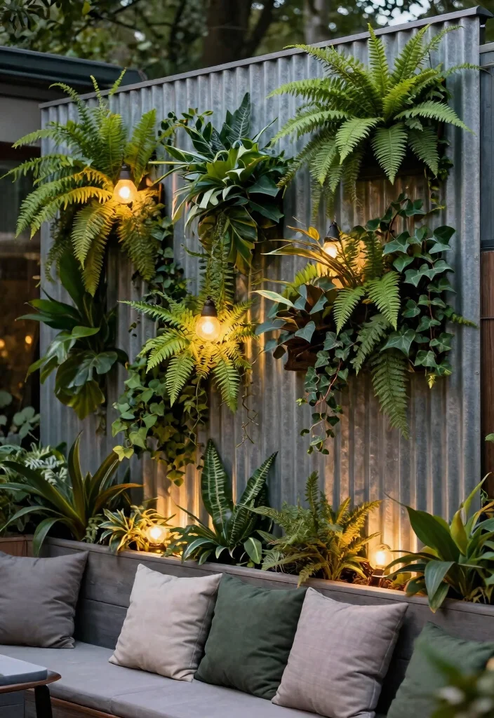 14 Corrugated Metal Fence Ideas That Block Noise and Nosy Neighbors 5 14 Corrugated Metal Fence Ideas That Block Noise and Nosy Neighbors - 4. Green Wall Masterpiece 1
