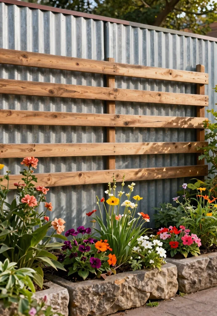14 Corrugated Metal Fence Ideas That Block Noise and Nosy Neighbors 8 14 Corrugated Metal Fence Ideas That Block Noise and Nosy Neighbors - 7. Layered Textures 1