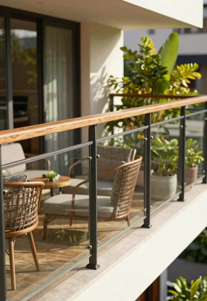 14 Glass Balcony Railing Concepts That Stay Clear Without Constant Cleaning 13 14 Glass Balcony Railing Concepts That Stay Clear Without Constant Cleaning - 12. Mixed Material Railings with Glass Elements 1