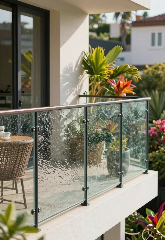 14 Glass Balcony Railing Concepts That Stay Clear Without Constant Cleaning 14 14 Glass Balcony Railing Concepts That Stay Clear Without Constant Cleaning - 13. Textured Glass Railings for Added Interest 1