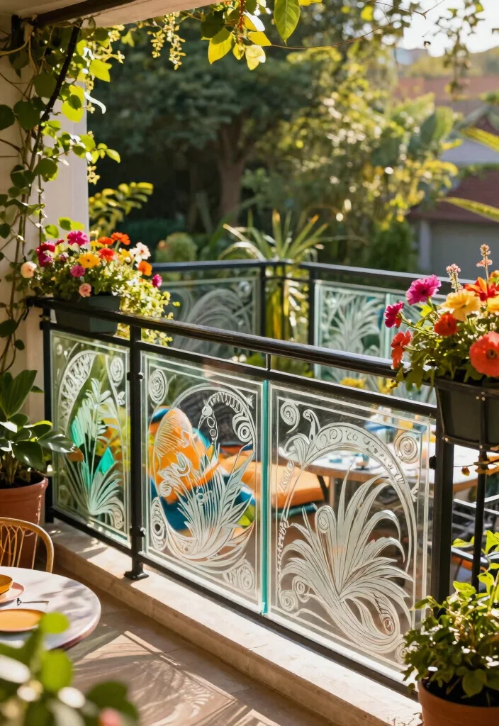 14 Glass Balcony Railing Concepts That Stay Clear Without Constant Cleaning 5 14 Glass Balcony Railing Concepts That Stay Clear Without Constant Cleaning - 4. Decorative Glass Railings with Patterns 1