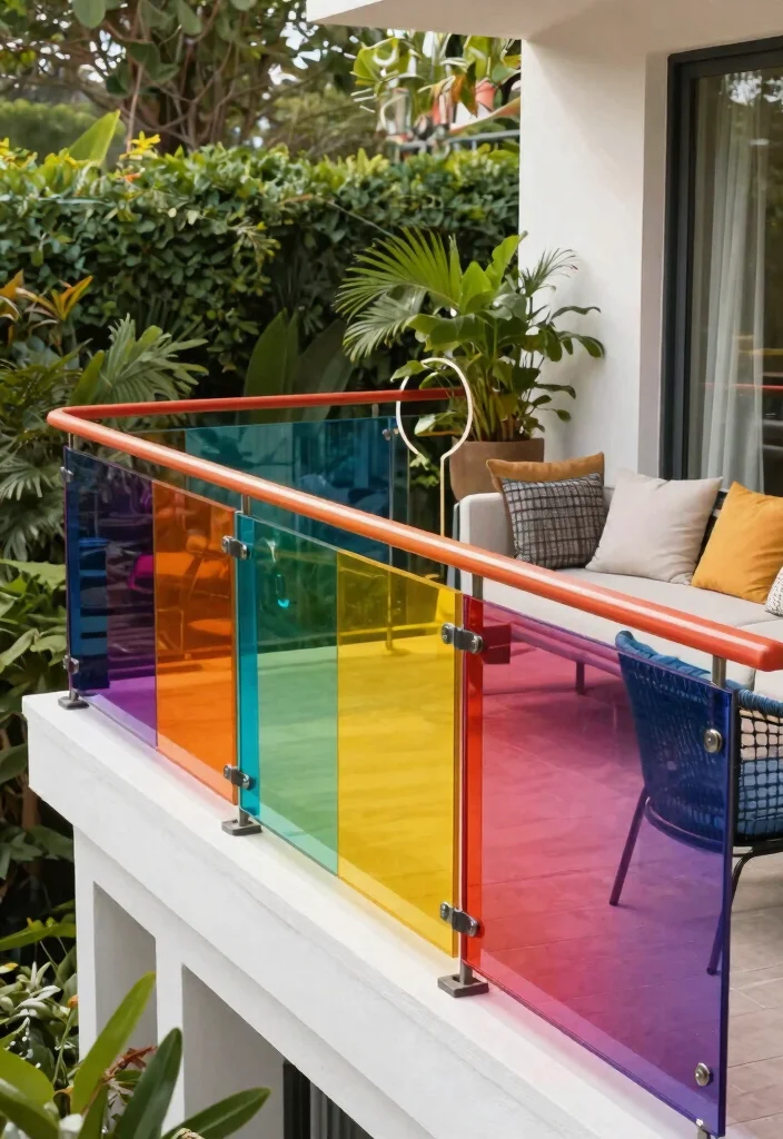 14 Glass Balcony Railing Concepts That Stay Clear Without Constant Cleaning 7 14 Glass Balcony Railing Concepts That Stay Clear Without Constant Cleaning - 6. Colorful Laminated Glass Railings 1
