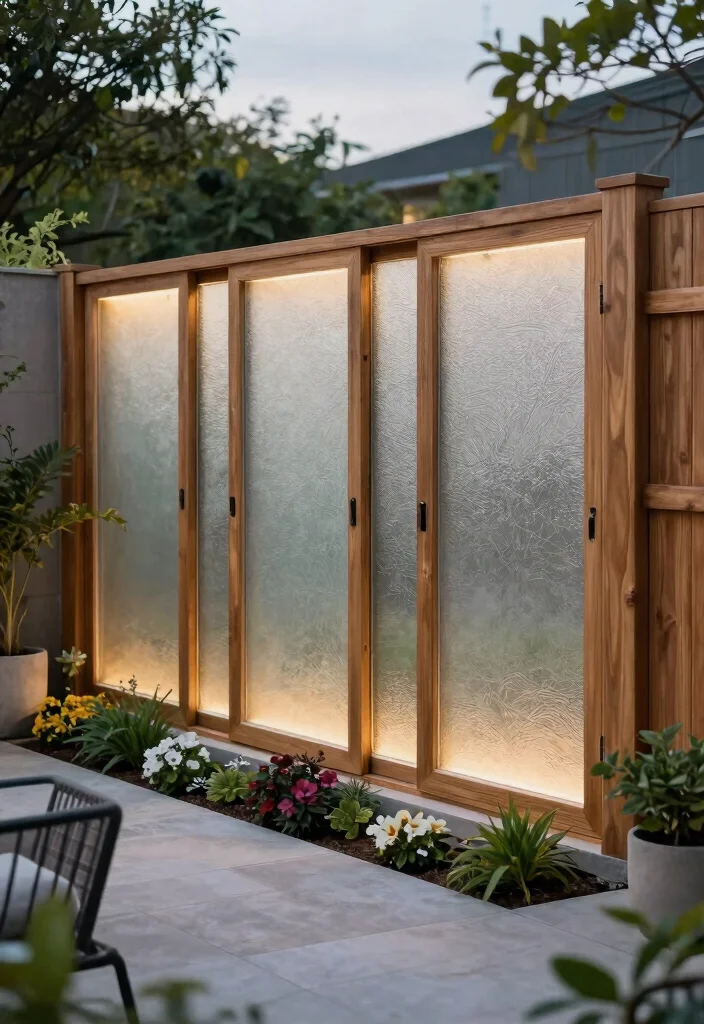 14 Modern Wood Fence Ideas That Provide Full Privacy Fast 13 14 Modern Wood Fence Ideas That Provide Full Privacy Fast - 12. Frosted Glass Inserts for Modern Charm 1
