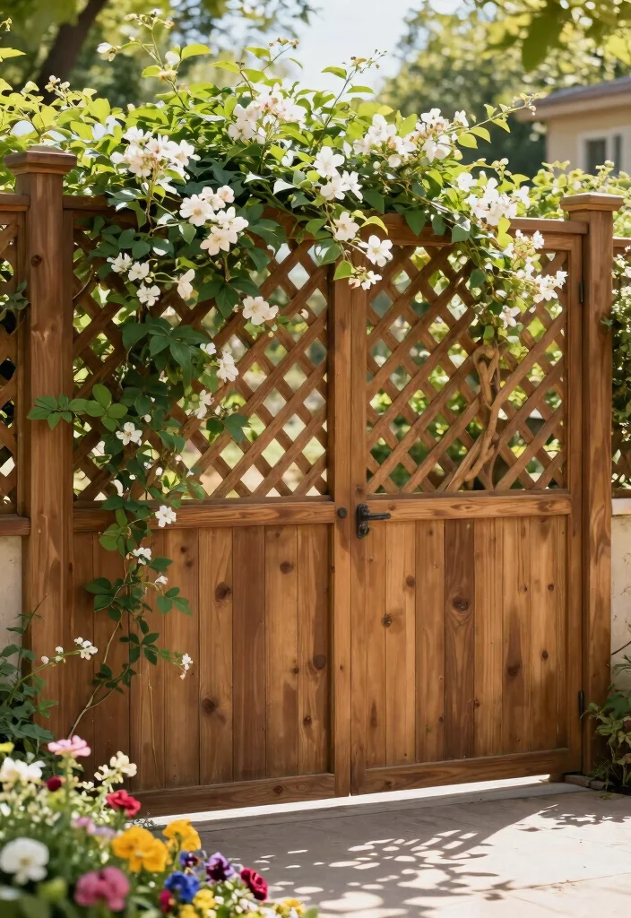 14 Modern Wood Fence Ideas That Provide Full Privacy Fast 6 14 Modern Wood Fence Ideas That Provide Full Privacy Fast - 5. Lattice Top for Added Elegance 1