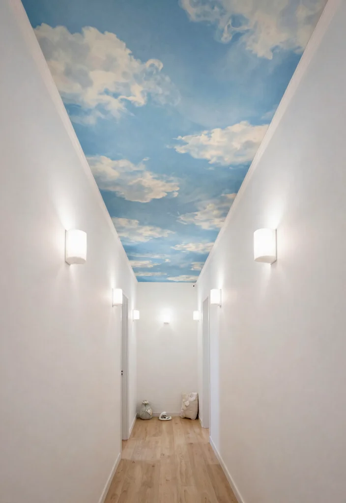 14 Wallpaper Ceiling Hallway Ideas That Make a Narrow Space Feel Taller 12 14 Wallpaper Ceiling Hallway Ideas That Make a Narrow Space Feel Taller - 11. Dreamy Cloud Ceilings 1