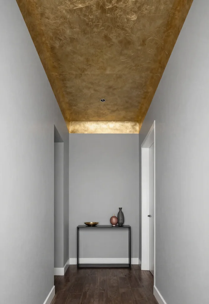 14 Wallpaper Ceiling Hallway Ideas That Make a Narrow Space Feel Taller 13 14 Wallpaper Ceiling Hallway Ideas That Make a Narrow Space Feel Taller - 12. Modern Metallic Accents 1
