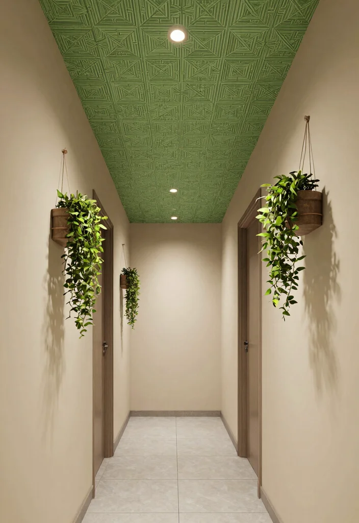 14 Wallpaper Ceiling Hallway Ideas That Make a Narrow Space Feel Taller 4 14 Wallpaper Ceiling Hallway Ideas That Make a Narrow Space Feel Taller - 3. Geometric Patterns with Greens 1