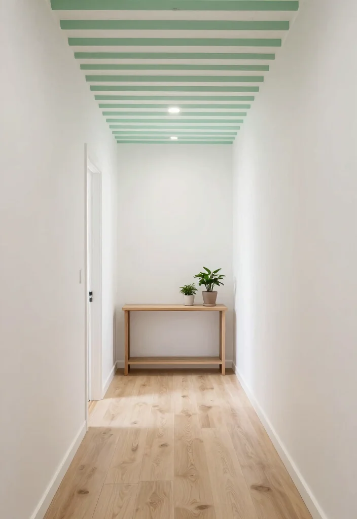 14 Wallpaper Ceiling Hallway Ideas That Make a Narrow Space Feel Taller 6 14 Wallpaper Ceiling Hallway Ideas That Make a Narrow Space Feel Taller - 5. Minimalistic Green Stripes 1