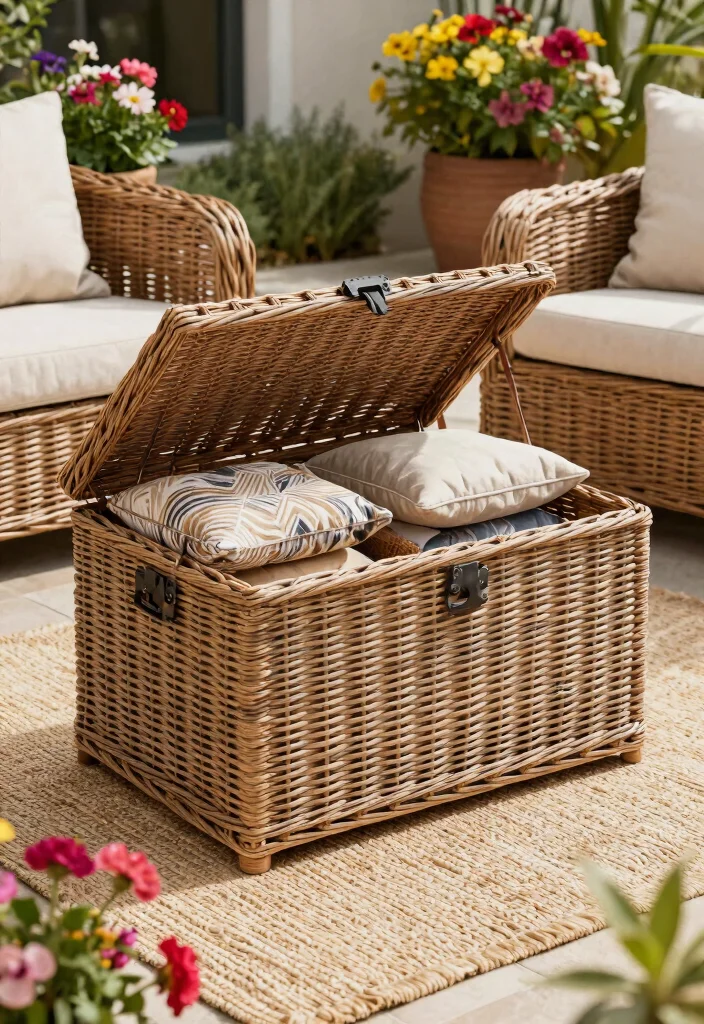 14 Wicker Patio Furniture Sets That Won't Fall Apart in Rain 11 14 Wicker Patio Furniture Sets That Won't Fall Apart in Rain - 10. Chic Wicker Storage Solutions 1