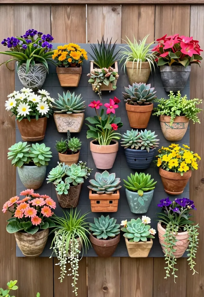 15 Garden Wall Planter Ideas That Hide Ugly Fences 15 15 Garden Wall Planter Ideas That Hide Ugly Fences - 14. Creative Mosaic of Planters 1