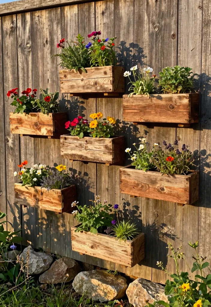 15 Garden Wall Planter Ideas That Hide Ugly Fences 3 15 Garden Wall Planter Ideas That Hide Ugly Fences - 2. Rustic Wooden Planters 1