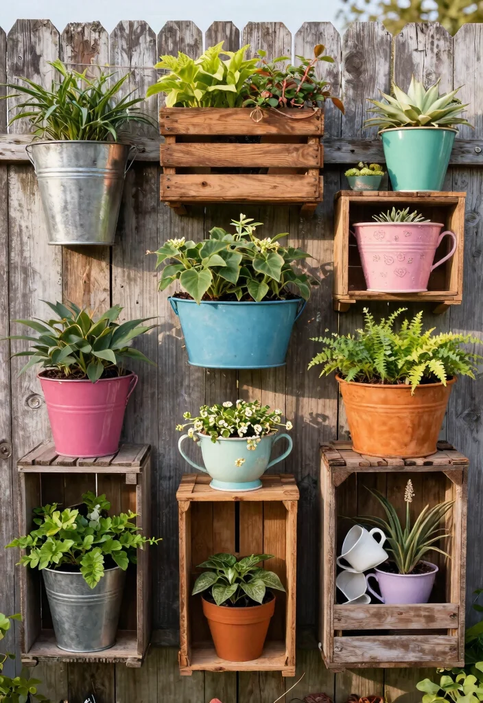 15 Garden Wall Planter Ideas That Hide Ugly Fences 7 15 Garden Wall Planter Ideas That Hide Ugly Fences - 6. Repurposed Items as Planters 1