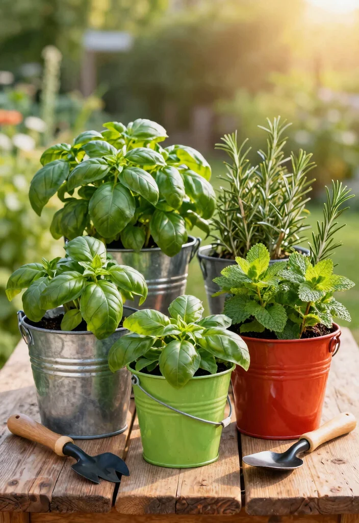 15 Herb Planter Box Ideas That Drain Well and Don't Rot 7 15 Herb Planter Box Ideas That Drain Well and Don't Rot - 6. Metal Bucket Herb Gardens 1