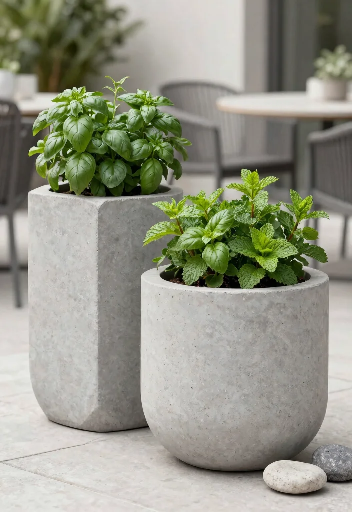15 Herb Planter Box Ideas That Drain Well and Don't Rot 10 15 Herb Planter Box Ideas That Drain Well and Don't Rot - 9. DIY Concrete Planters 1