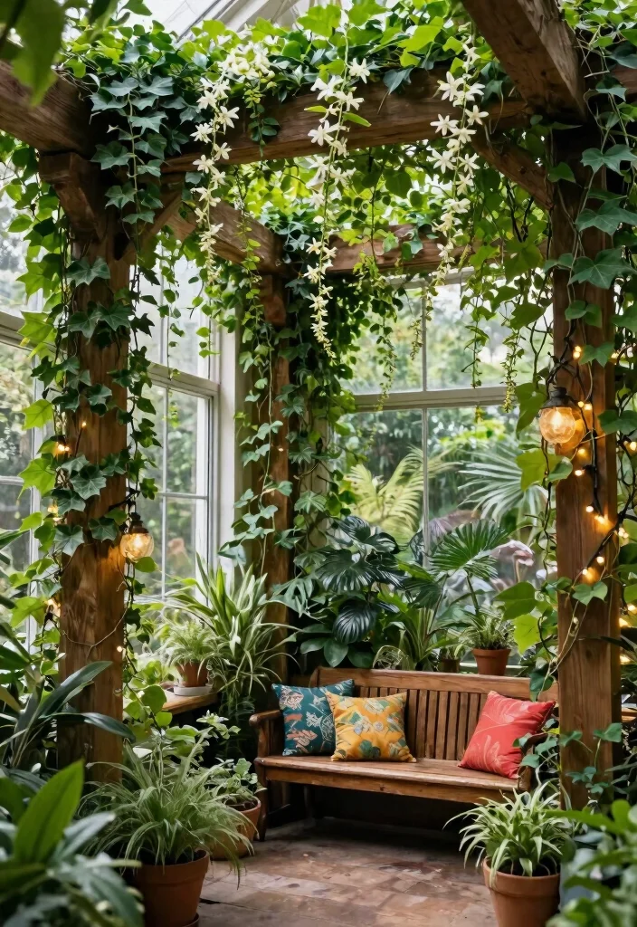 15 Vaulted Ceiling Beams Ideas That Make Low Ceilings Feel Taller 4 15 Vaulted Ceiling Beams Ideas That Make Low Ceilings Feel Taller - 3. Beams Wrapped in Greenery 1