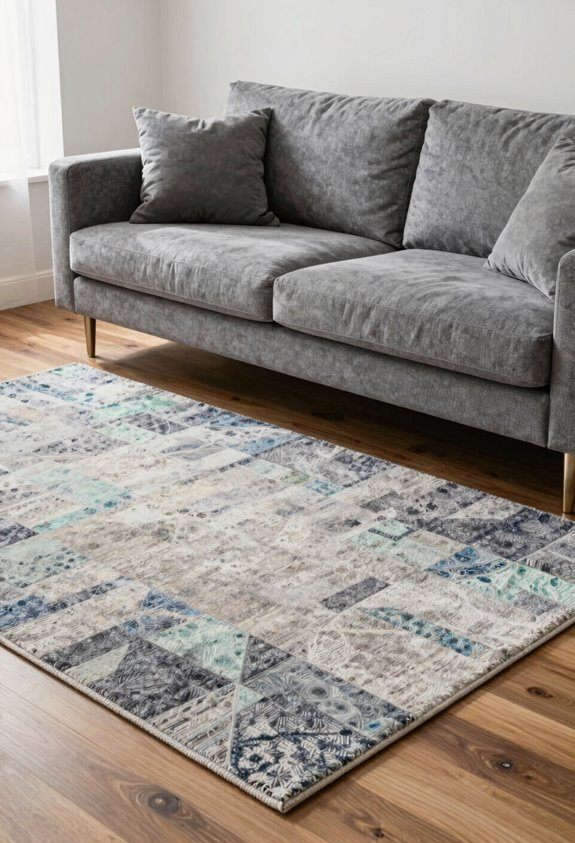 cool blue accents grounding navy rug