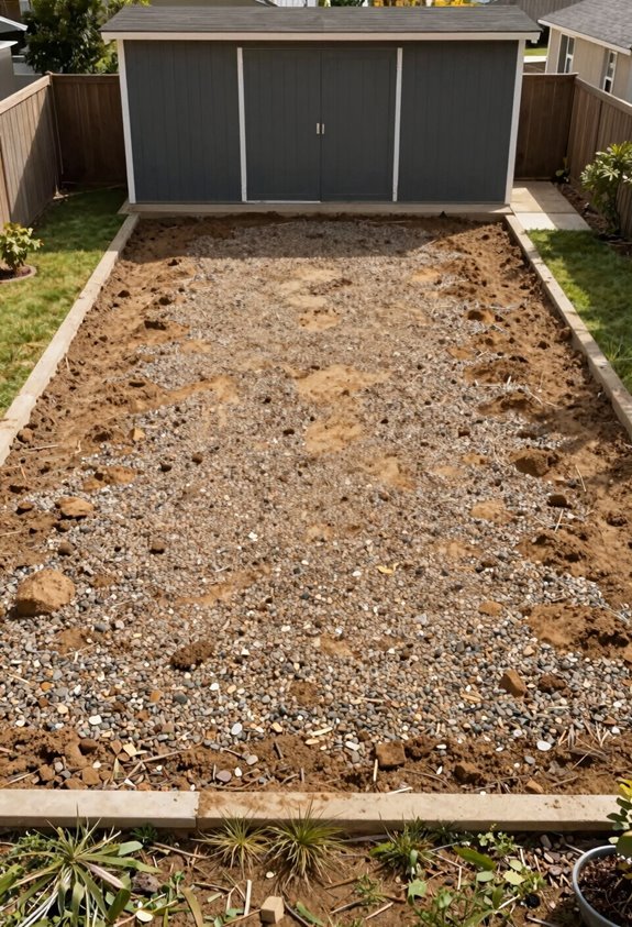 Level Ground for a Storage Shed in 5 Steps 3 remove topsoil level compacted fill